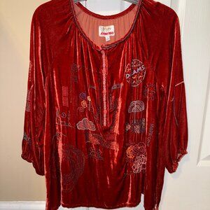 Johnny Was Zuri Velvet Blouse Tomato Red Size Small New